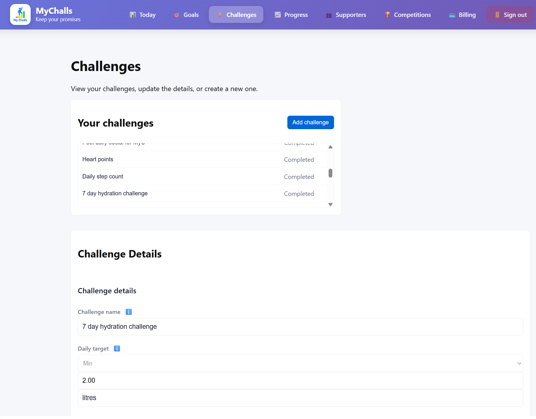 Challenge list